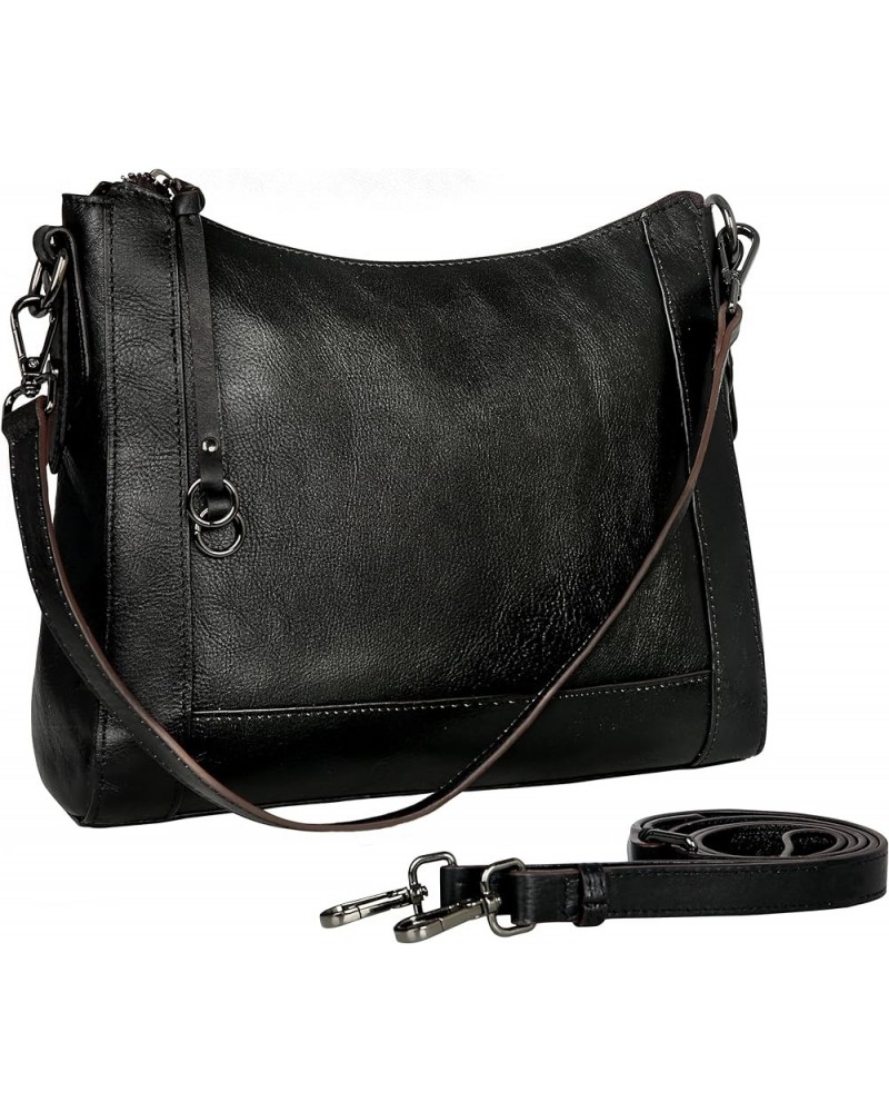 Genuine Leather Crossbody Bags for Women Satchel Purse Hobo Handbag Ladies Vintage Shoulder Bag Work Black $33.30 Shoulder Bags