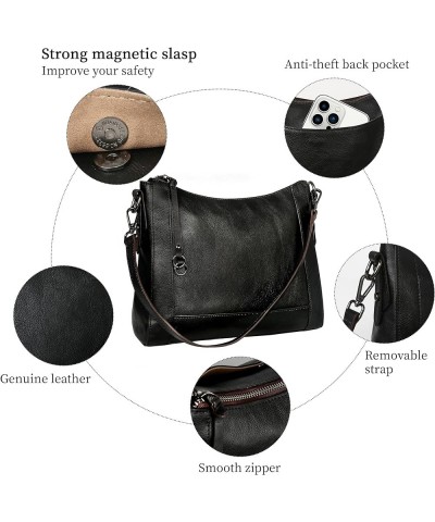 Genuine Leather Crossbody Bags for Women Satchel Purse Hobo Handbag Ladies Vintage Shoulder Bag Work Black $33.30 Shoulder Bags