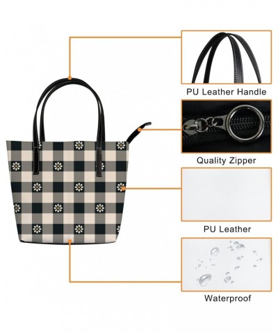 Shoulder Bag Tote Bags for Women Black Striped and Plaid Leather Shopper Work Handbags Large Casual Bag $19.99 Totes