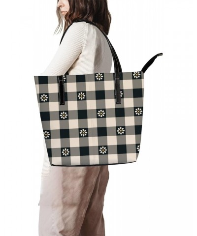 Shoulder Bag Tote Bags for Women Black Striped and Plaid Leather Shopper Work Handbags Large Casual Bag $19.99 Totes