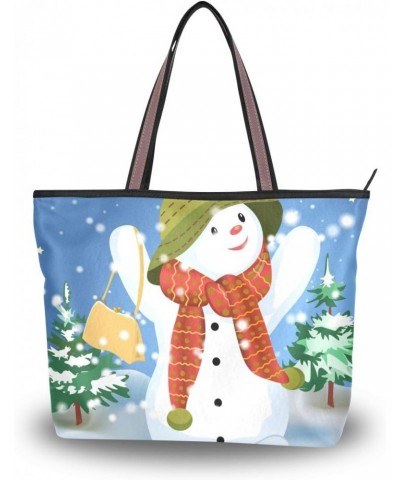 Top Handle Tote Bag Cute Snowman With Bag Shoulder Bag Handbag for Women $14.57 Shoulder Bags