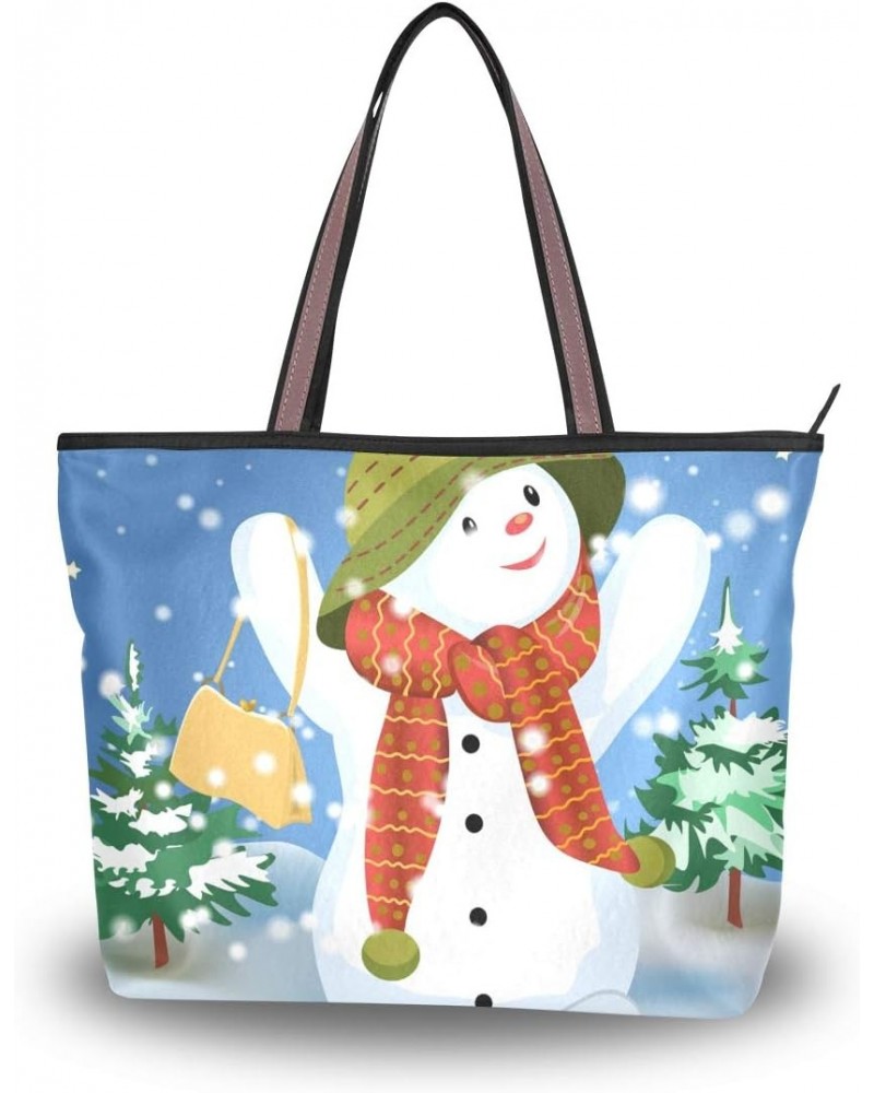 Top Handle Tote Bag Cute Snowman With Bag Shoulder Bag Handbag for Women $14.57 Shoulder Bags