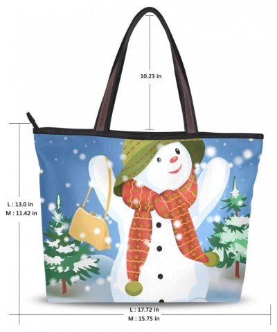 Top Handle Tote Bag Cute Snowman With Bag Shoulder Bag Handbag for Women $14.57 Shoulder Bags