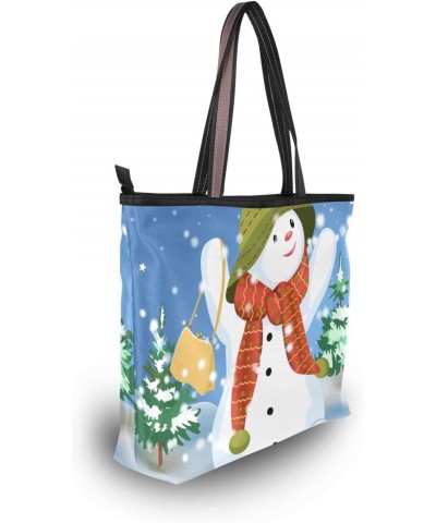 Top Handle Tote Bag Cute Snowman With Bag Shoulder Bag Handbag for Women $14.57 Shoulder Bags