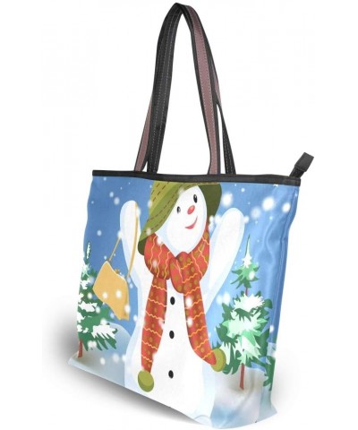 Top Handle Tote Bag Cute Snowman With Bag Shoulder Bag Handbag for Women $14.57 Shoulder Bags