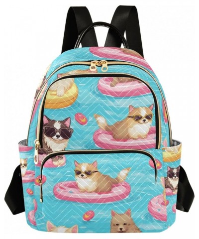 Small Backpack Purse for Women, Cat on Swimming Ring Travel Bag Casual Daypack Shoulder Bag Small $15.12 Backpacks