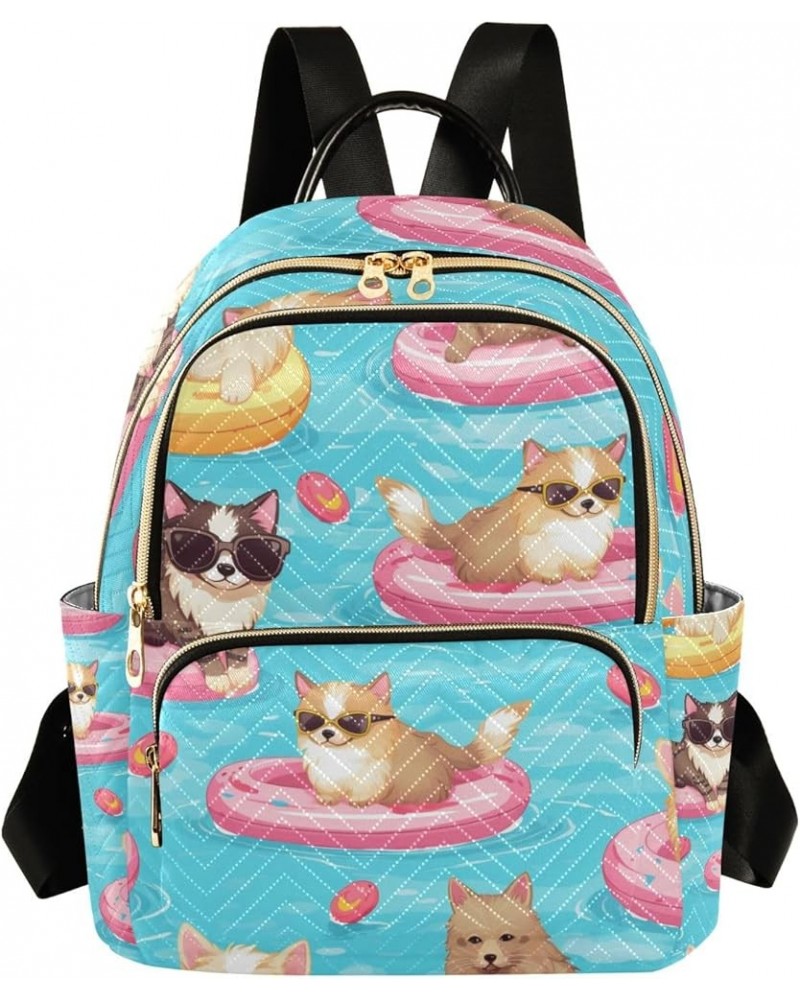 Small Backpack Purse for Women, Cat on Swimming Ring Travel Bag Casual Daypack Shoulder Bag Small $15.12 Backpacks