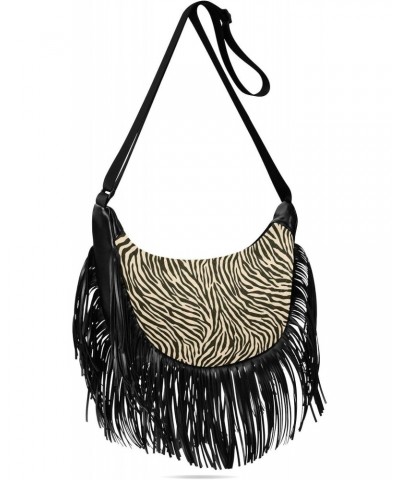 Tassel Crossbody Bag Cute Zebra Skin Print Women Fringe Boho Handbag Hippie Purse Vintage Bohemian Shoulder Bag '70s Daily Ba...