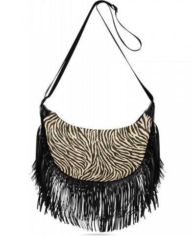 Tassel Crossbody Bag Cute Zebra Skin Print Women Fringe Boho Handbag Hippie Purse Vintage Bohemian Shoulder Bag '70s Daily Ba...