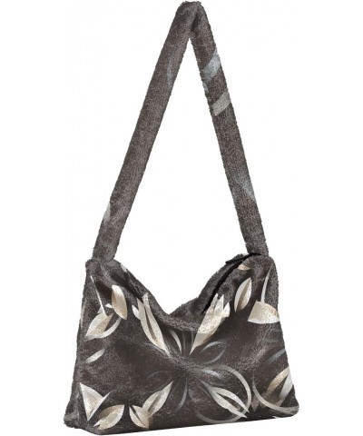 Plush Underarm Bag-Art Leaf Pattern 66, Ladies Fluffy Shoulder Bag, Women Fluffy Tote Bag for Autumn and Winter $9.28 Totes