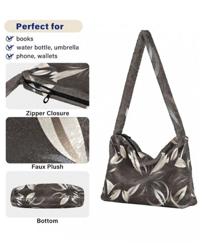 Plush Underarm Bag-Art Leaf Pattern 66, Ladies Fluffy Shoulder Bag, Women Fluffy Tote Bag for Autumn and Winter $9.28 Totes