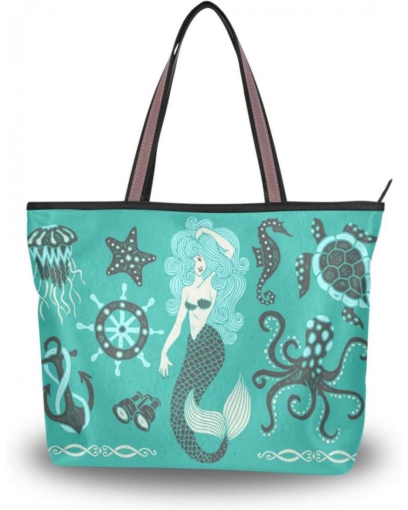 QMXO Ocean Mermaid Octopus Handbags and Purse for Women Tote Bag Large Capacity Top Handle Shopper Shoulder Bag $12.65 Totes