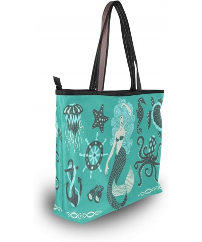 QMXO Ocean Mermaid Octopus Handbags and Purse for Women Tote Bag Large Capacity Top Handle Shopper Shoulder Bag $12.65 Totes