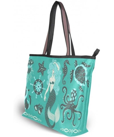 QMXO Ocean Mermaid Octopus Handbags and Purse for Women Tote Bag Large Capacity Top Handle Shopper Shoulder Bag $12.65 Totes