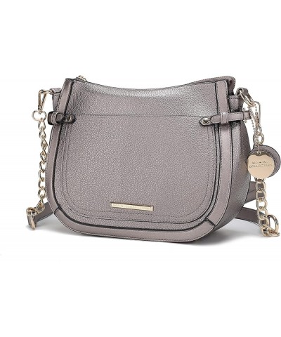 Shoulder Bag for Women, Vegan Leather Crossbody Fashion Handbag Messenger Purse Raelynn Pewter $25.75 Shoulder Bags