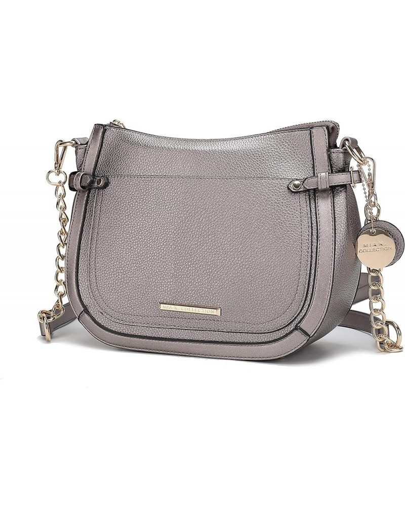 Shoulder Bag for Women, Vegan Leather Crossbody Fashion Handbag Messenger Purse Raelynn Pewter $25.75 Shoulder Bags