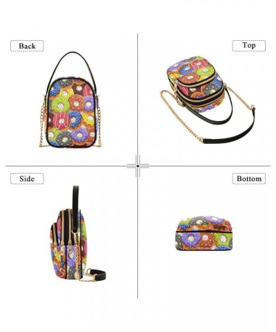 Rainbow Donuts Small Crossbody Handbag for Women Mini Over Shoulder Purse with Three Zippered Pockets Durable Sling Bag for S...