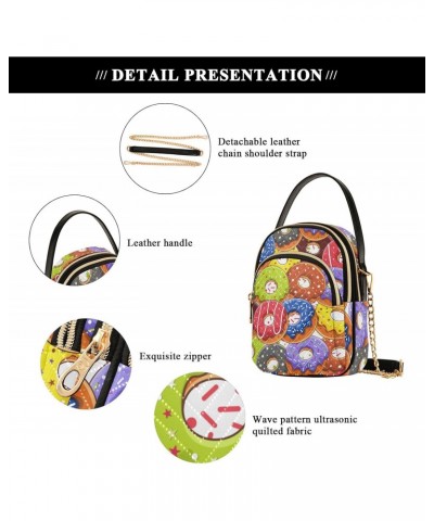 Rainbow Donuts Small Crossbody Handbag for Women Mini Over Shoulder Purse with Three Zippered Pockets Durable Sling Bag for S...