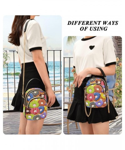 Rainbow Donuts Small Crossbody Handbag for Women Mini Over Shoulder Purse with Three Zippered Pockets Durable Sling Bag for S...