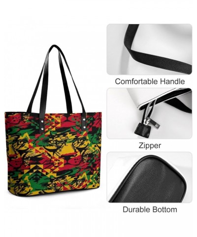 Rasta Theme Lion Head Cannabis Marijuana Leaves Women Tote Bags Top Handle Satchel Handbags Faux Leather Tassel Shoulder Purs...