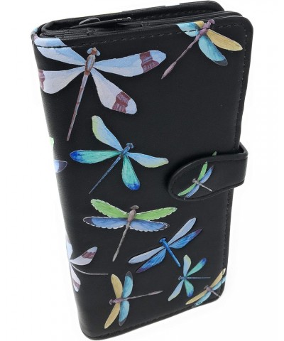 Dragonflies Large Insect Wallet for Women and Teen Girls Vegan Faux Leather 7" Black $17.84 Wallets