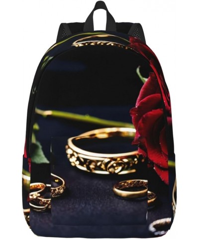 Red Rose Print Casual Double Shoulder Daypack,Anti-Theft Travel Canvas Backpack For Men And Women Black Medium $22.45 Backpacks