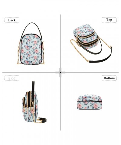 Vintage Flower Butterfly Print Women's Crossbody Handbags with Zipper, Casual Leather Cell Phone Purse Crossbody Bags for Lad...