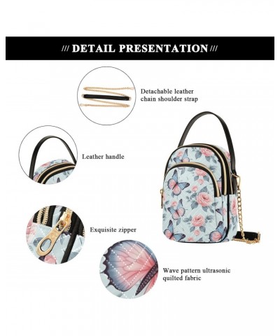 Vintage Flower Butterfly Print Women's Crossbody Handbags with Zipper, Casual Leather Cell Phone Purse Crossbody Bags for Lad...