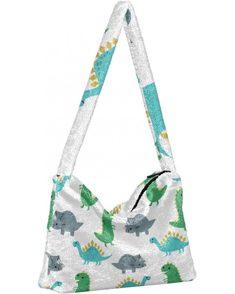 Women Boho Handbag Green Grey Dino Funny Cartoon Underarm Bag Tote Bag Shoulder Bag Crossbody Bag Fluffy Cell Phone Purse Pat...