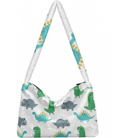 Women Boho Handbag Green Grey Dino Funny Cartoon Underarm Bag Tote Bag Shoulder Bag Crossbody Bag Fluffy Cell Phone Purse Pat...