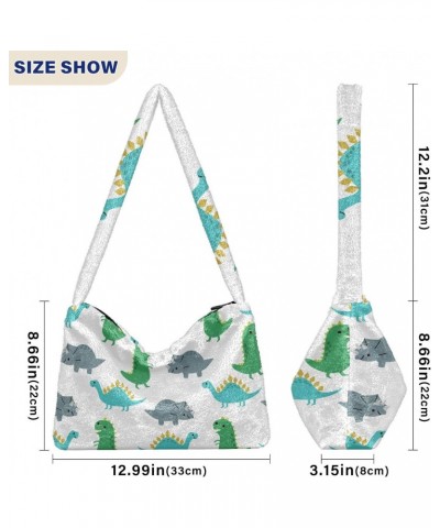 Women Boho Handbag Green Grey Dino Funny Cartoon Underarm Bag Tote Bag Shoulder Bag Crossbody Bag Fluffy Cell Phone Purse Pat...