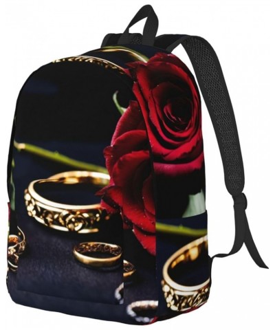 Red Rose Print Casual Double Shoulder Daypack,Anti-Theft Travel Canvas Backpack For Men And Women Black Medium $22.45 Backpacks