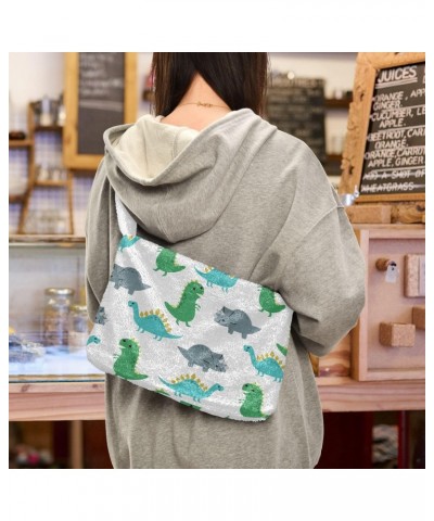 Women Boho Handbag Green Grey Dino Funny Cartoon Underarm Bag Tote Bag Shoulder Bag Crossbody Bag Fluffy Cell Phone Purse Pat...