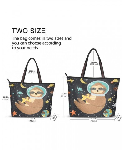 Womens Tote Bag, Sloth Astronaut Stars Moon Planets Ladies Zip Shoulder Handbags $12.00 Shoulder Bags