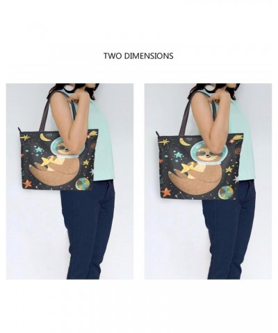 Womens Tote Bag, Sloth Astronaut Stars Moon Planets Ladies Zip Shoulder Handbags $12.00 Shoulder Bags