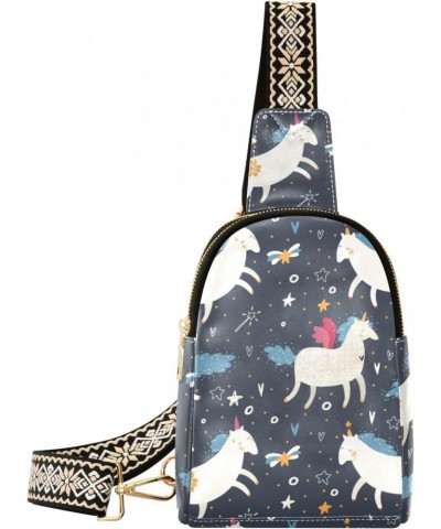 Unicorns Stars Crossbody Sling Bag for Women Men Leather Chest Bags Purse Adjustable Cross Body Daypack for Work Shopping Tra...