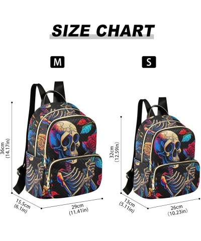 Women's Medium Fashion Backpack Skeleton Holds Rose Print Ladies Travel Daypack Aesthetic Shoulder Bag 11.4×6.1×14.1 IN $15.8...