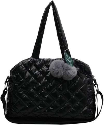 Puffer Tote Bag for Women Quilted Shoulder Bag with Pompom Vintage Hobo Handbag Satchel Purse Large Black $25.78 Totes