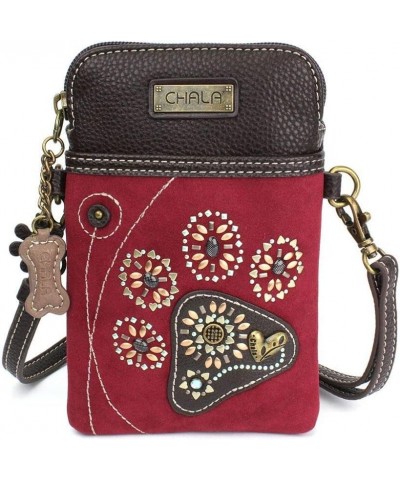 Dazzled Cell Phone Crossbody Purse-Women PU Leather Multicolor Handbag with Adjustable Strap Paw Print - Burgundy $22.25 Wris...