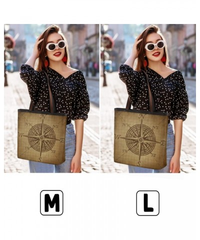 Women Tote Bag Large Handbag Vintage Compass Pattern Shoulder Bag Zippered Satchel Purse for Work Travel Beach Bag $13.49 Sat...