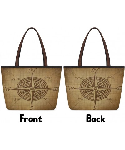 Women Tote Bag Large Handbag Vintage Compass Pattern Shoulder Bag Zippered Satchel Purse for Work Travel Beach Bag $13.49 Sat...