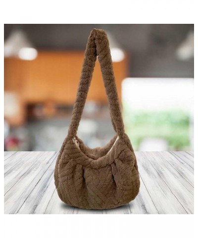 Versatile Pleated Underarm Bag Casual Furry Hobo Bag Fashion Zipper Women Fuzzy Shoulder Bag Winter Satchel Purses Coffee $9....