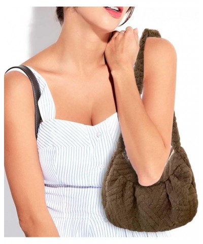 Versatile Pleated Underarm Bag Casual Furry Hobo Bag Fashion Zipper Women Fuzzy Shoulder Bag Winter Satchel Purses Coffee $9....