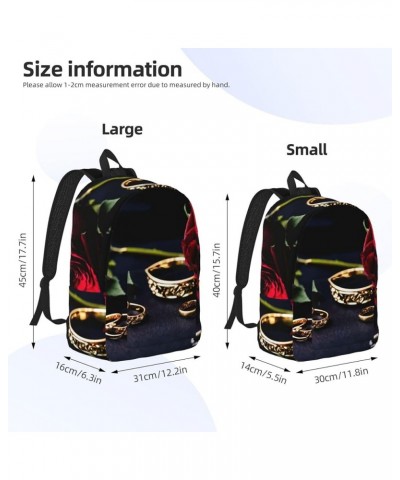 Red Rose Print Casual Double Shoulder Daypack,Anti-Theft Travel Canvas Backpack For Men And Women Black Medium $22.45 Backpacks