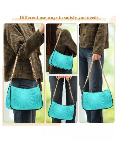 Blue Teal Shoulder Bag for Women Fabric Crescent Handbag with Zipper Chain Clutch Purses for Party Girls Travel Concert Teen ...