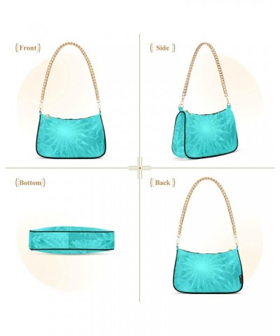 Blue Teal Shoulder Bag for Women Fabric Crescent Handbag with Zipper Chain Clutch Purses for Party Girls Travel Concert Teen ...