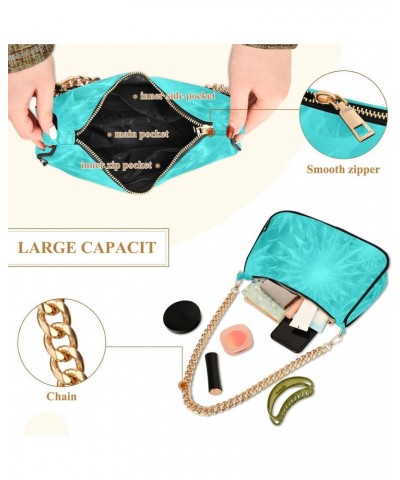 Blue Teal Shoulder Bag for Women Fabric Crescent Handbag with Zipper Chain Clutch Purses for Party Girls Travel Concert Teen ...