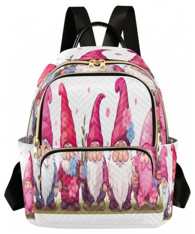 Pink Flower Gnomes Quilted Backpack for Women Purse Shoulder Bags Travel Bag for Daily Nurse Work M Medium $13.02 Backpacks