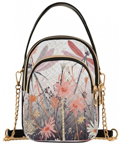 Dragonflies Andlily Flowers Women's Crossbody Handbags with Zipper,Casual Leather Cell Phone Purse Crossbody Bags For Women t...