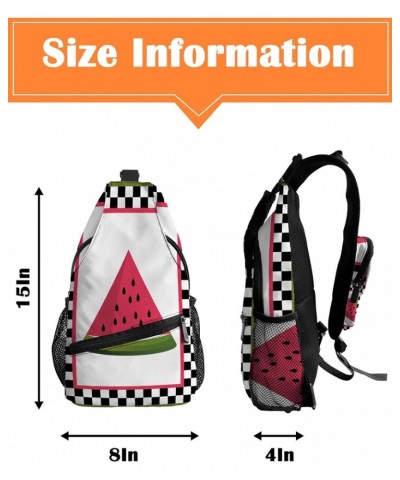 Sling Bag Crossbody Bag for Women Men Summer Watermelon Black White Buffalo Plaid Wood Grain Waterproof Hiking Backpack Light...